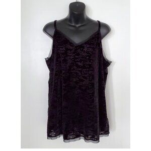 Black Crush Velvet Burnout Cami Top Sheer Trim Worthington Whimsigoth Size 0X